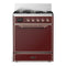 ILVE Majestic III 30-inch Dual Fuel Range with 5 Liquid Propane Burner and Solid Door Electric Oven in Burgundy with Copper Trim (UM30QNR3BUPLP)