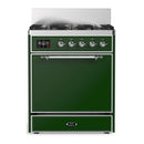 ILVE Majestic III 30-inch Dual Fuel Range with 5 Liquid Propane Burner and Solid Door Electric Oven in Emerald Green with Chrome Trim (UM30QNR3EGCLP)