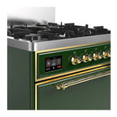 ILVE Majestic III 30-inch Dual Fuel Range with 5 Natural Gas Burner and Solid Door Electric Oven in Emerald Green with Brass Trim (UM30QNR3EGG)