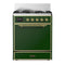 ILVE Majestic III 30-inch Dual Fuel Range with 5 Natural Gas Burner and Solid Door Electric Oven in Emerald Green with Brass Trim (UM30QNR3EGG)