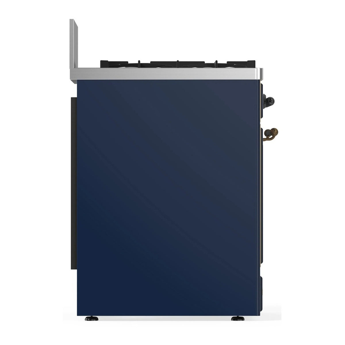 ILVE dual-fuel range rear side panel in midnight blue with side controls