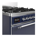 ILVE Majestic III 30-inch Dual Fuel Range with 5 Natural Gas Burner and Solid Door Electric Oven in Midnight Blue with Chrome Trim (UM30QNR3MBC)