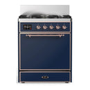 ILVE Majestic III 30-inch Dual Fuel Range with 5 Liquid Propane Burner and Solid Door Electric Oven in Midnight Blue with Copper Trim (UM30QNR3MBPLP)