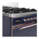 ILVE Majestic III 30-inch Dual Fuel Range with 5 Liquid Propane Burner and Solid Door Electric Oven in Midnight Blue with Copper Trim (UM30QNR3MBPLP)