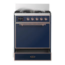 ILVE Majestic III 30-inch Dual Fuel Range with 5 Liquid Propane Burner and Solid Door Electric Oven in Midnight Blue with Copper Trim (UM30QNR3MBPLP)