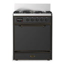 ILVE Majestic III 30-inch Dual Fuel Range with 5 Natural Gas Burner and Solid Door Electric Oven in Graphite Matte with Burnished Trim (UM30QNR3MGB)