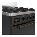 ILVE Majestic III 30-inch Dual Fuel Range with 5 Natural Gas Burner and Solid Door Electric Oven in Graphite Matte with Burnished Trim (UM30QNR3MGB)