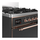 ILVE Majestic III 30-inch Dual Fuel Range with 5 Natural Gas Burner and Solid Door Electric Oven in Graphite Matte with Copper Trim (UM30QNR3MGP)