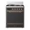 ILVE Majestic III 30-inch Dual Fuel Range with 5 Liquid Propane Burner and Solid Door Electric Oven in Graphite Matte with Copper Trim (UM30QNR3MGPLP)