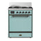 ILVE Majestic III 30-inch Dual Fuel Range with 5 Natural Gas Burner and Solid Door Electric Oven in Mediterranean Mint with Burnished Trim (UM30QNR3MMB)