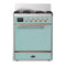 ILVE Majestic III 30-inch Dual Fuel Range with 5 Liquid Propane Burner and Solid Door Electric Oven in Mediterranean Mint with Copper Trim (UM30QNR3MMPLP)