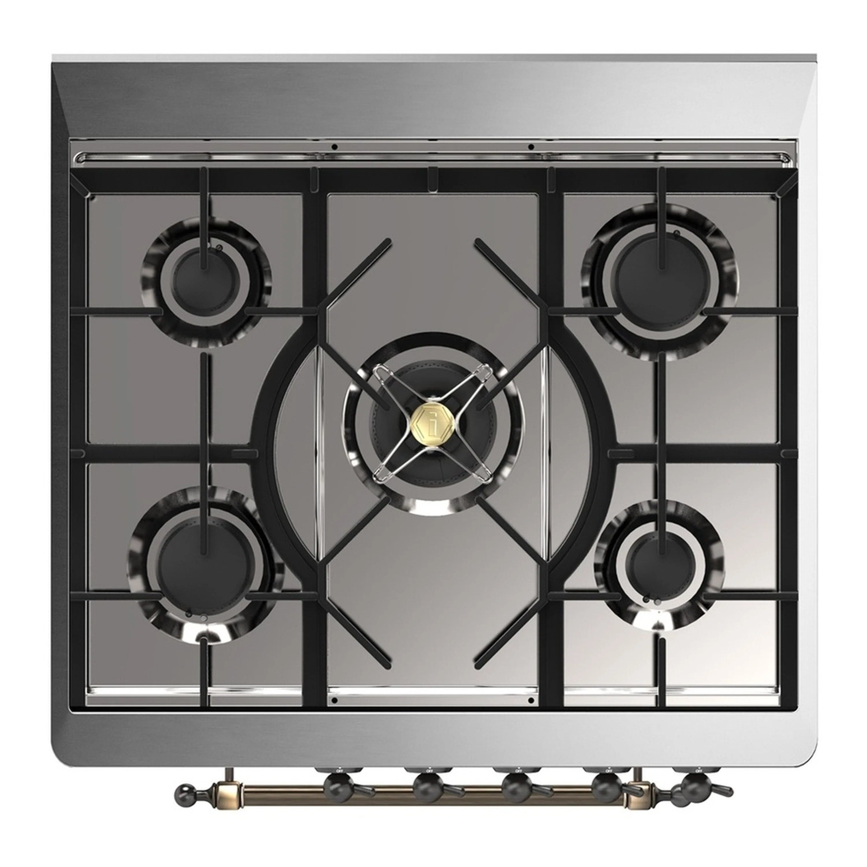 Dual fuel range cooktop with 5 burner caps and black burner grates