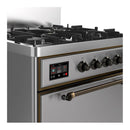 ILVE Majestic III 30-inch Dual Fuel Range with 5 Natural Gas Burner and Solid Door Electric Oven in Stainless Steel with Burnished Trim (UM30QNR3SSB)