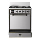 ILVE Majestic III 30-inch Dual Fuel Range with 5 Natural Gas Burner and Solid Door Electric Oven in Stainless Steel with Burnished Trim (UM30QNR3SSB)