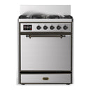 ILVE Majestic III 30-inch Dual Fuel Range with 5 Liquid Propane Burner and Solid Door Electric Oven in Stainless Steel with Burnished Trim (UM30QNR3SSBLP)