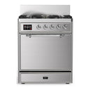 ILVE Majestic III 30-inch Dual Fuel Range with 5 Natural Gas Burner and Solid Door Electric Oven in Stainless Steel with Chrome Trim (UM30QNR3SSC)