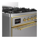 ILVE Majestic III 30-inch Dual Fuel Range with 5 Natural Gas Burner and Solid Door Electric Oven in Stainless Steel with Brass Trim (UM30QNR3SSG)