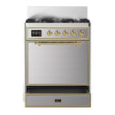 ILVE Majestic III 30-inch Dual Fuel Range with 5 Natural Gas Burner and Solid Door Electric Oven in Stainless Steel with Brass Trim (UM30QNR3SSG)