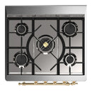 ILVE Majestic III 30-inch Dual Fuel Range with 5 Natural Gas Burner and Solid Door Electric Oven in Stainless Steel with Brass Trim (UM30QNR3SSG)