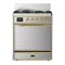 ILVE Majestic III 30-inch Dual Fuel Range with 5 Natural Gas Burner and Solid Door Electric Oven in Stainless Steel with Brass Trim (UM30QNR3SSG)