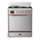 ILVE Majestic III 30-inch Dual Fuel Range with 5 Natural Gas Burner and Solid Door Electric Oven in Stainless Steel with Copper Trim (UM30QNR3SSP)