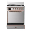 ILVE Majestic III 30-inch Dual Fuel Range with 5 Natural Gas Burner and Solid Door Electric Oven in Stainless Steel with Copper Trim (UM30QNR3SSP)