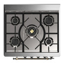 ILVE Majestic III 30-inch Dual Fuel Range with 5 Natural Gas Burner and Solid Door Electric Oven in White with Burnished Trim (UM30QNR3WHB)