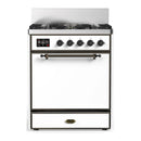 ILVE Majestic III 30-inch Dual Fuel Range with 5 Liquid Propane Burner and Solid Door Electric Oven in White with Burnished Trim (UM30QNR3WHBLP)