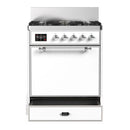 ILVE Majestic III 30-inch Dual Fuel Range with 5 Liquid Propane Burner and Solid Door Electric Oven in White with Chrome Trim (UM30QNR3WHCLP)