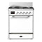 ILVE Majestic III 30-inch Dual Fuel Range with 5 Natural Gas Burner and Solid Door Electric Oven in White with Chrome Trim (UM30QNR3WHC)