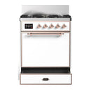 ILVE Majestic III 30-inch Dual Fuel Range with 5 Liquid Propane Burner and Solid Door Electric Oven in White with Copper Trim (UM30QNR3WHPLP)