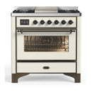 ILVE Majestic III 36-inch Dual Fuel Range with 6 Natural Gas Burner, Griddle and Triple Glass Door Electric Oven in Antique White with Burnished Trim (UM36FNR3AWB)
