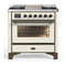 ILVE Majestic III 36-inch Dual Fuel Range with 6 Natural Gas Burner, Griddle and Triple Glass Door Electric Oven in Antique White with Burnished Trim (UM36FNR3AWB)