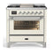 ILVE Majestic III 36-inch Dual Fuel Range with 6 Natural Gas Burner, Griddle and Triple Glass Door Electric Oven in Antique White with Chrome Trim (UM36FNR3AWC)