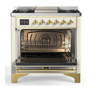 ILVE Majestic III 36-inch Dual Fuel Range with 5 Liquid Propane Burner, Griddle and Triple Glass Door Electric Oven in Antique White with Brass Trim (UM36FNR3AWGLP)