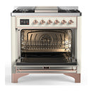ILVE Majestic III 36-inch Dual Fuel Range with 6 Natural Gas Burner, Griddle and Triple Glass Door Electric Oven in Antique White with Copper Trim (UM36FNR3AWP)