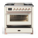 ILVE Majestic III 36-inch Dual Fuel Range with 6 Natural Gas Burner, Griddle and Triple Glass Door Electric Oven in Antique White with Copper Trim (UM36FNR3AWP)