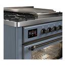 ILVE Majestic III 36-inch Dual Fuel Range with 6 Natural Gas Burner, Griddle and Triple Glass Door Electric Oven in Blue Grey with Burnished Trim (UM36FNR3BGB)