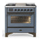 ILVE Majestic III 36-inch Dual Fuel Range with 6 Natural Gas Burner, Griddle and Triple Glass Door Electric Oven in Blue Grey with Burnished Trim (UM36FNR3BGB)