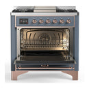 ILVE Majestic III 36-inch Dual Fuel Range with 6 Natural Gas Burner, Griddle and Triple Glass Door Electric Oven in Blue Grey with Copper Trim (UM36FNR3BGP)