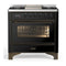 ILVE Majestic III 36-inch Dual Fuel Range with 5 Liquid Propane Burner, Griddle and Triple Glass Door Electric Oven in Glossy Black with Burnished Trim (UM36FNR3BKBLP)