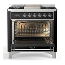 ILVE Majestic III 36-inch Dual Fuel Range with 6 Natural Gas Burner, Griddle and Triple Glass Door Electric Oven in Glossy Black with Chrome Trim (UM36FNR3BKC)
