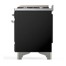 ILVE Majestic III 36-inch Dual Fuel Range with 5 Liquid Propane Burner, Griddle and Triple Glass Door Electric Oven in Glossy Black with Chrome Trim (UM36FNR3BKCLP)
