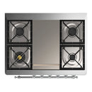 ILVE Majestic III 36-inch Dual Fuel Range with 6 Natural Gas Burner, Griddle and Triple Glass Door Electric Oven in Glossy Black with Chrome Trim (UM36FNR3BKC)