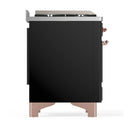 ILVE Majestic III 36-inch Dual Fuel Range with 6 Natural Gas Burner, Griddle and Triple Glass Door Electric Oven in Glossy Black with Copper Trim (UM36FNR3BKP)