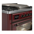 ILVE Majestic III 36-inch Dual Fuel Range with 6 Natural Gas Burner, Griddle and Triple Glass Door Electric Oven in Burgundy with Burnished Trim (UM36FNR3BUB)