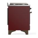 ILVE Majestic III 36-inch Dual Fuel Range with 6 Natural Gas Burner, Griddle and Triple Glass Door Electric Oven in Burgundy with Burnished Trim (UM36FNR3BUB)