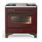 ILVE Majestic III 36-inch Dual Fuel Range with 5 Liquid Propane Burner, Griddle and Triple Glass Door Electric Oven in Burgundy with Burnished Trim (UM36FNR3BUBLP)