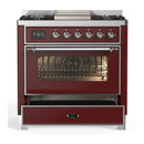 ILVE Majestic III 36-inch Dual Fuel Range with 5 Liquid Propane Burner, Griddle and Triple Glass Door Electric Oven in Burgundy with Chrome Trim (UM36FNR3BUCLP)