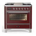 ILVE Majestic III 36-inch Dual Fuel Range with 6 Natural Gas Burner, Griddle and Triple Glass Door Electric Oven in Burgundy with Chrome Trim (UM36FNR3BUC)